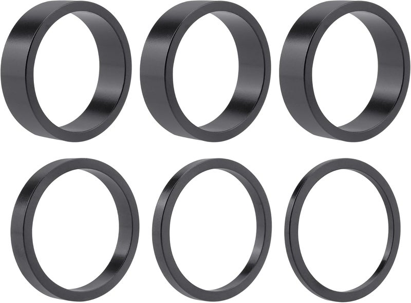 Quacc 6 PCS Headset Spacers 1 1/8" Aluminum Alloy Bike Headset Spacers for MTB BMX Road Bikes 2mm 3mm 5mm 10mm (Black) - Image 1